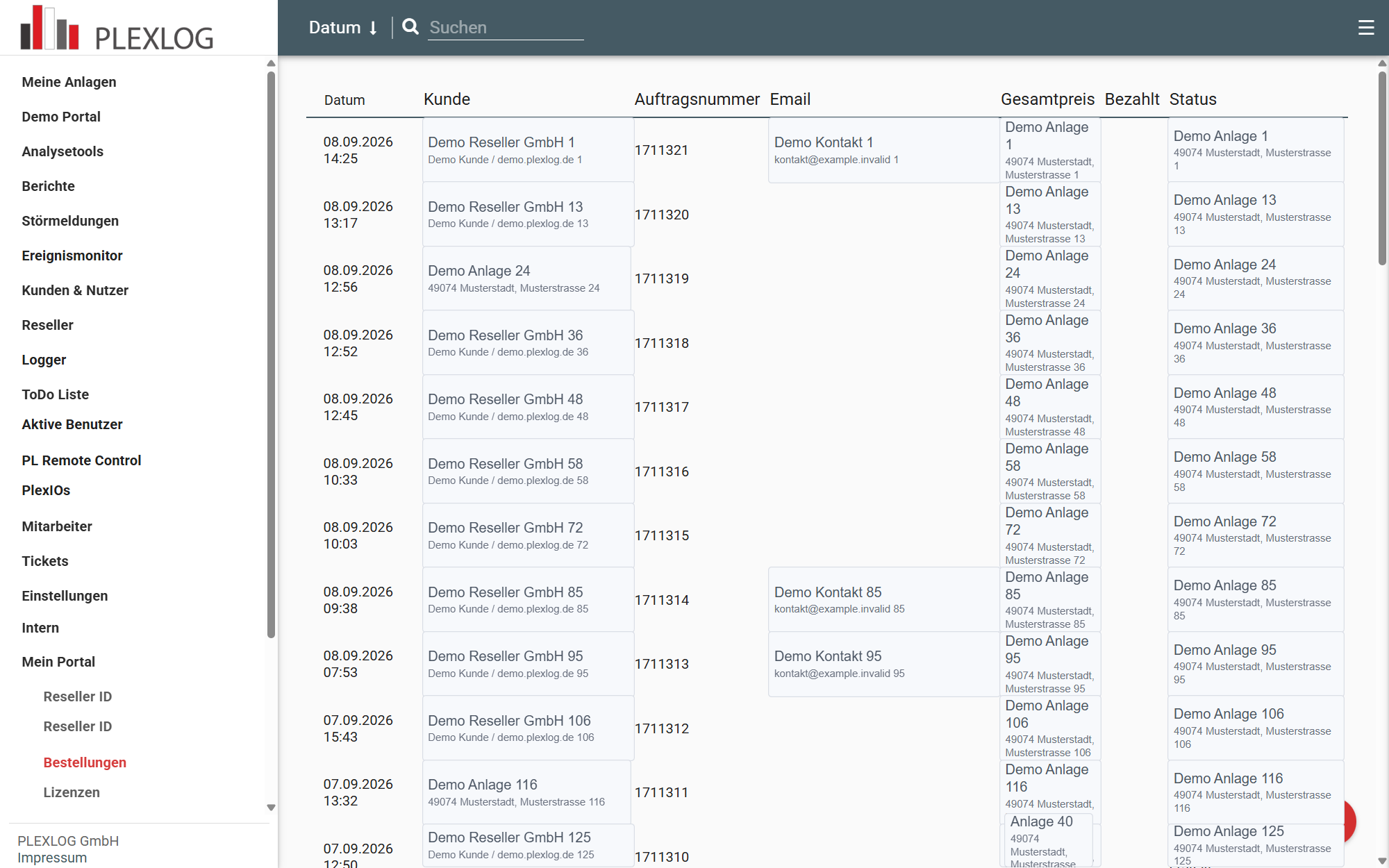 Bestellung im PLEXLOG Portal