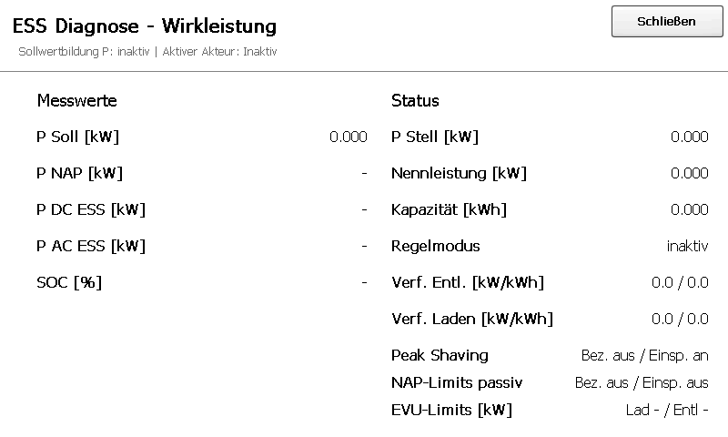 Leistungsreduzierung - ESS in der Loggeroberfläche