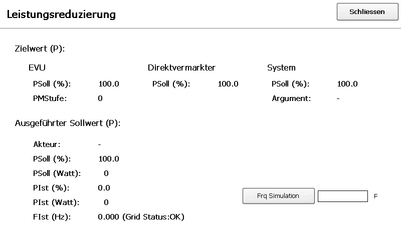 Leistungsreduzierung - PV in der Loggeroberfläche