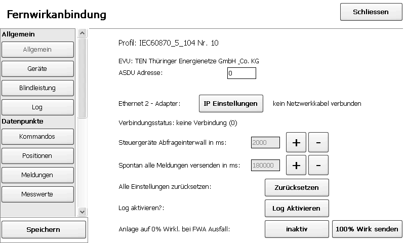 Fernwirkkonfiguration in der Loggeroberfläche