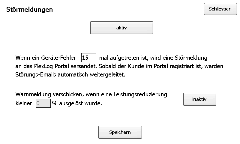 Störmeldungen in der Loggeroberfläche